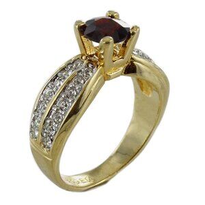 18k Gold Electroplated Genuine Garnet with Cubic Zirconia Ring